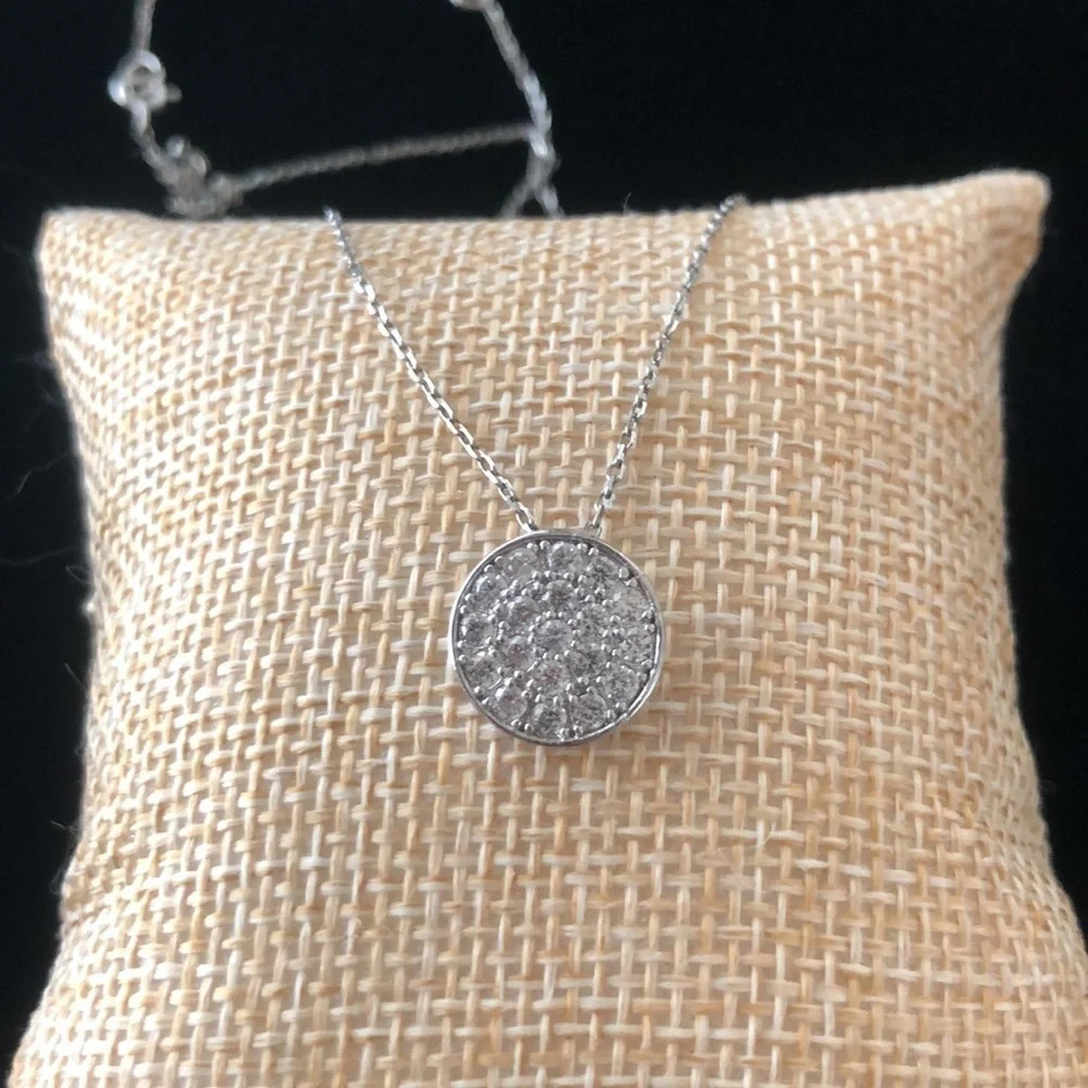 CP Sterling‎ Silver 925 Dainty 18” Chain Necklace Pave Set CZ Clear Crystals